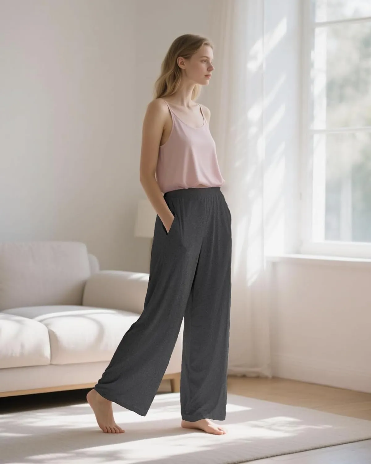 Aoliks Wide Leg Pants for Women High Waist with Pockets, Comfy Stretch Casual Yoga Work Lounge Sweatpants