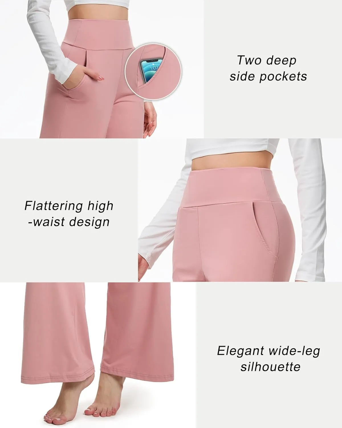 Aoliks Wide Leg Pants for Women High Waist with Pockets, Comfy Stretch Casual Yoga Work Lounge Sweatpants