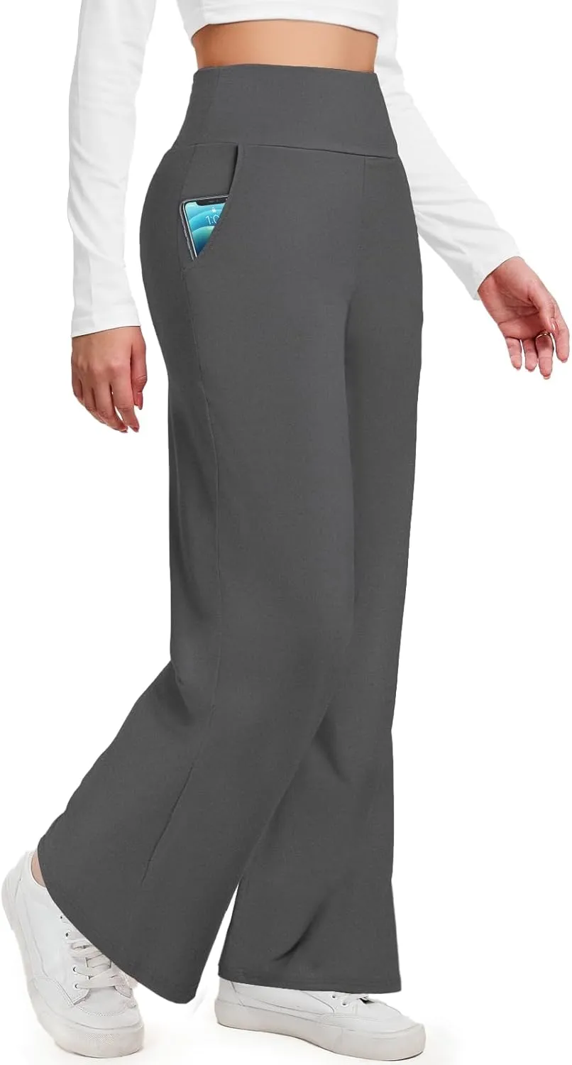 Aoliks Wide Leg Pants for Women High Waist with Pockets, Comfy Stretch Casual Yoga Work Lounge Sweatpants