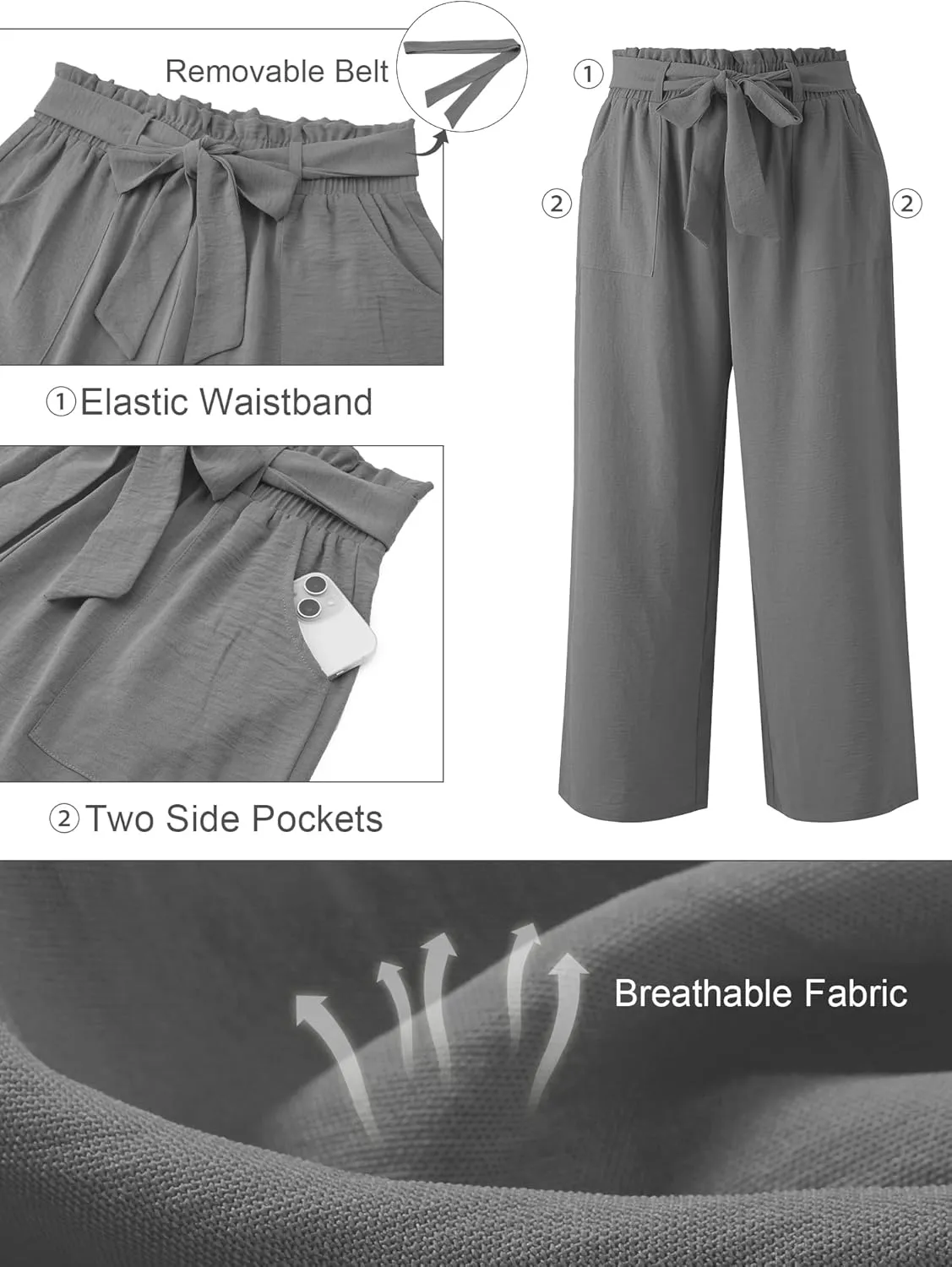 AusLook Women's Plus Size Wide Leg Lounge Pants with Pockets High Waisted Palazzo Adjustable Tie Knot Flowy Trousers