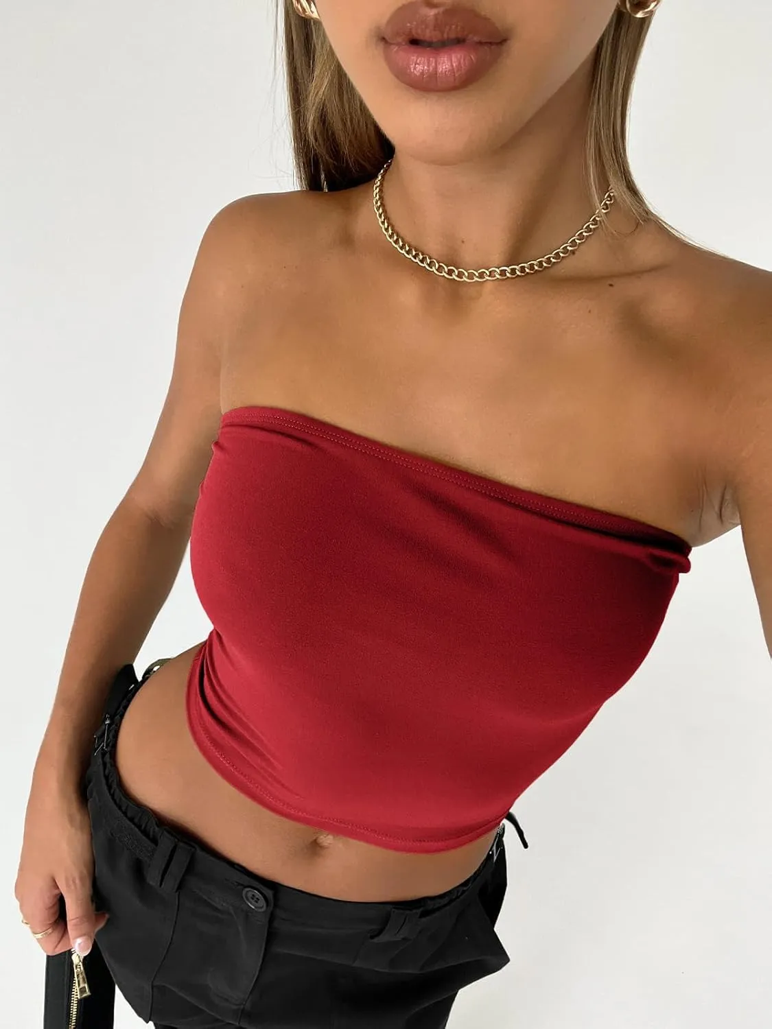 AUTOMET Tube Tops Strapless Crop Tops Basic Backless Sleeveless Bandeau Going Out Cute 2025 Summer Clothes