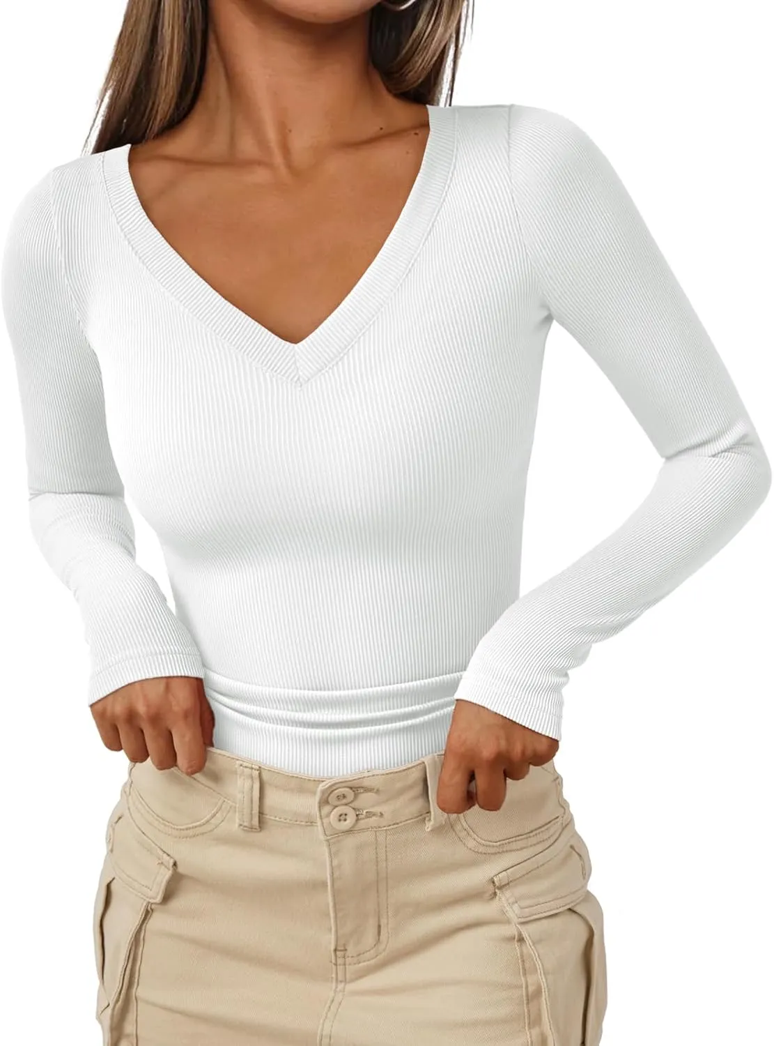AUTOMET Womens Long Sleeve Shirts Fall Outfits Fashion Tops V Neck Ribbed Basic Casual Clothes Winter Underscrub