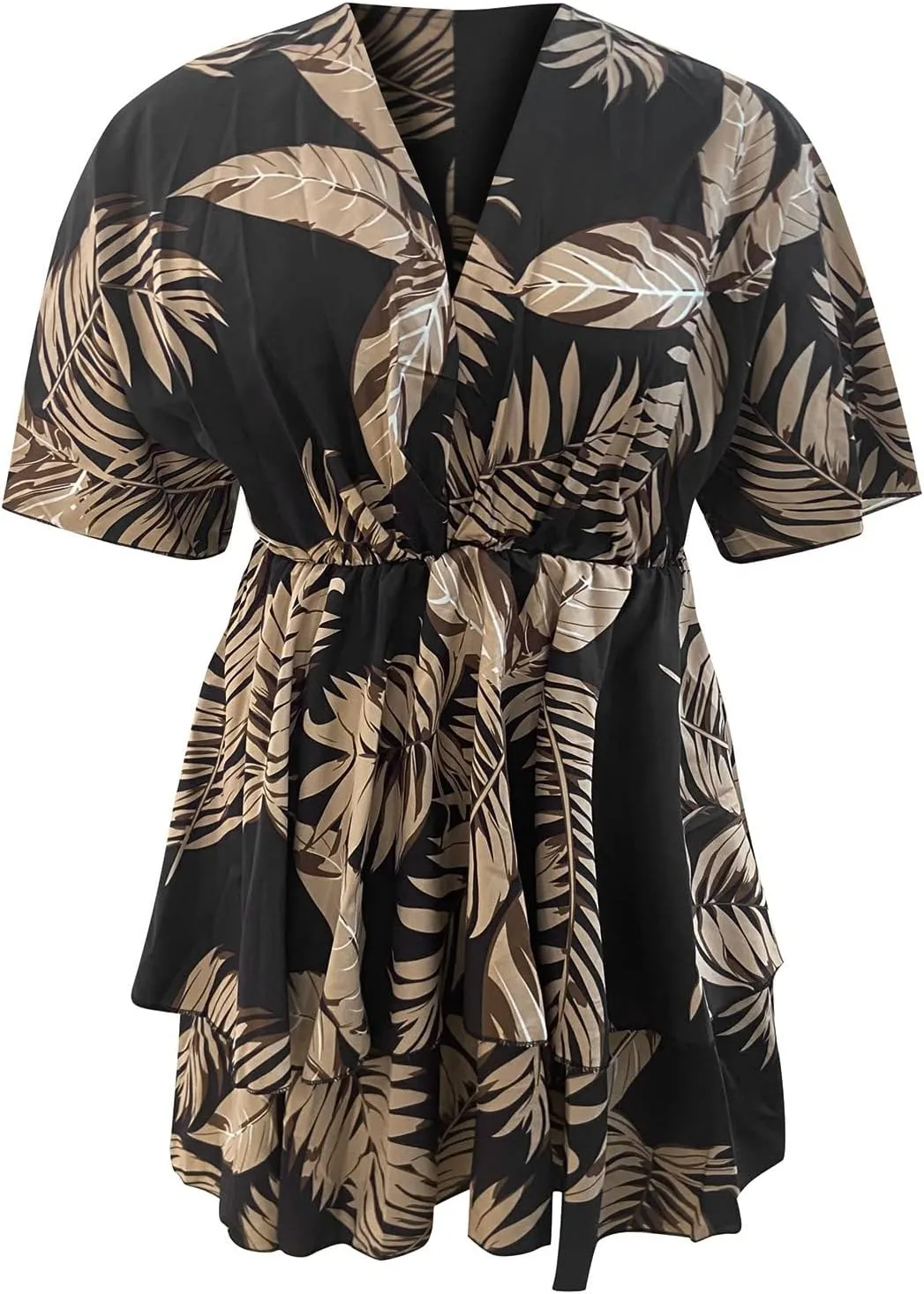 BAXLIMEK Beach Dresses for Women,2025 Elegant Deep V Neck Batwing Sleeve Mini Dress Flowy Ruched Tiered Print Vacation Dress
