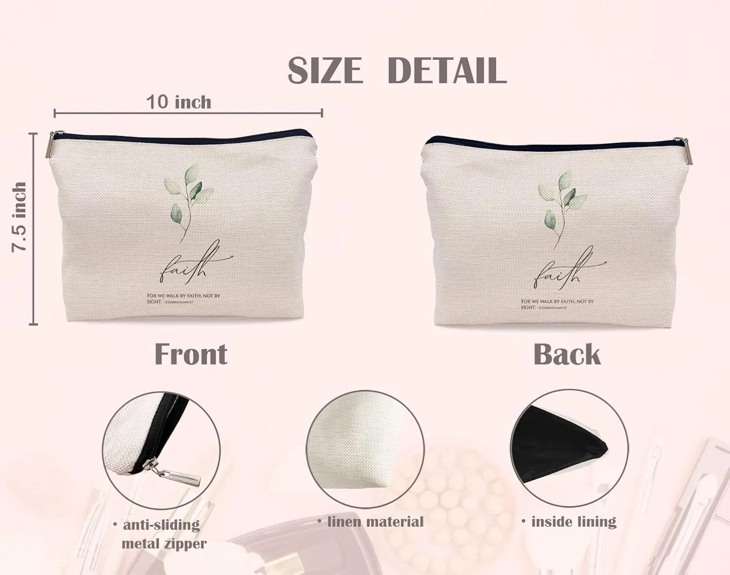Bible Scripture 1 Corinthians 5:7 for Me Walk by Faith not by Sight Makeup Bag Christian Religious Cosmetic Makeup Bag,Gifts for Christian Women Girls