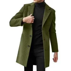 Black Trench Coat Men Costume Casual Trench Slim Fit Notched Collar Long Jacket Warm Winter Soft Vintage Overcoat