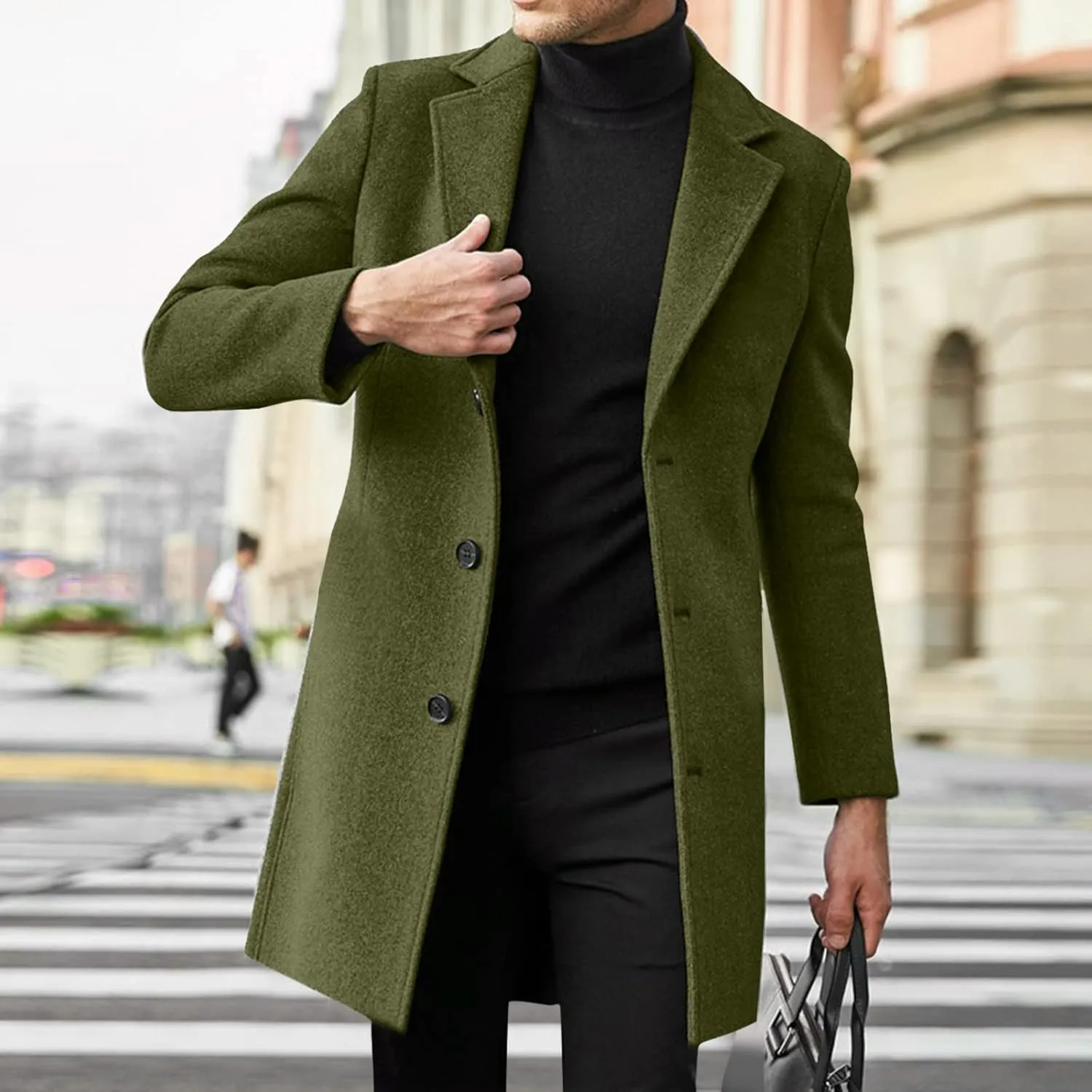 Black Trench Coat Men Costume Casual Trench Slim Fit Notched Collar Long Jacket Warm Winter Soft Vintage Overcoat