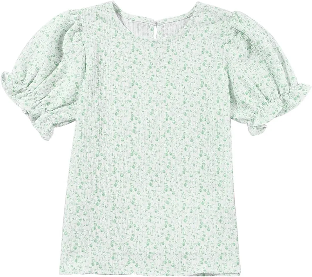 blibean Tween Girls 2024 Boho Floral Puff Sleeve Shirt Size 6-15 Years