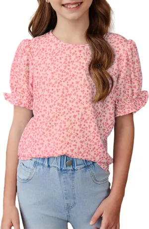 blibean Tween Girls 2024 Boho Floral Puff Sleeve Shirt Size 6-15 Years