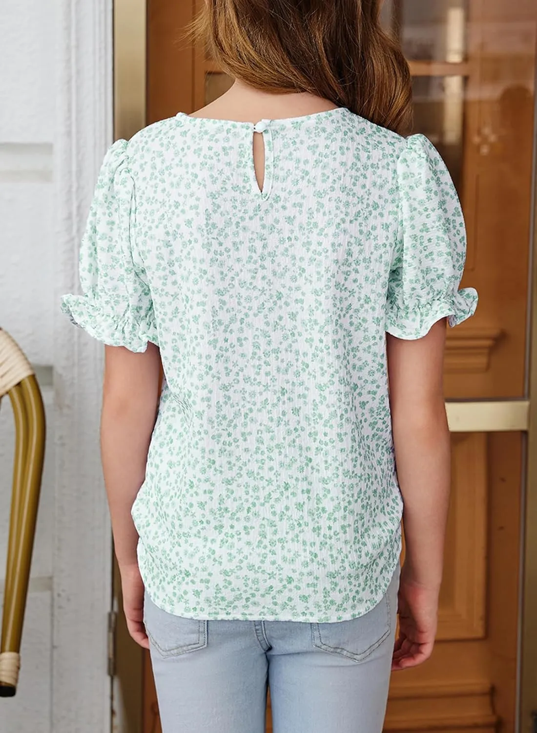 blibean Tween Girls 2024 Boho Floral Puff Sleeve Shirt Size 6-15 Years