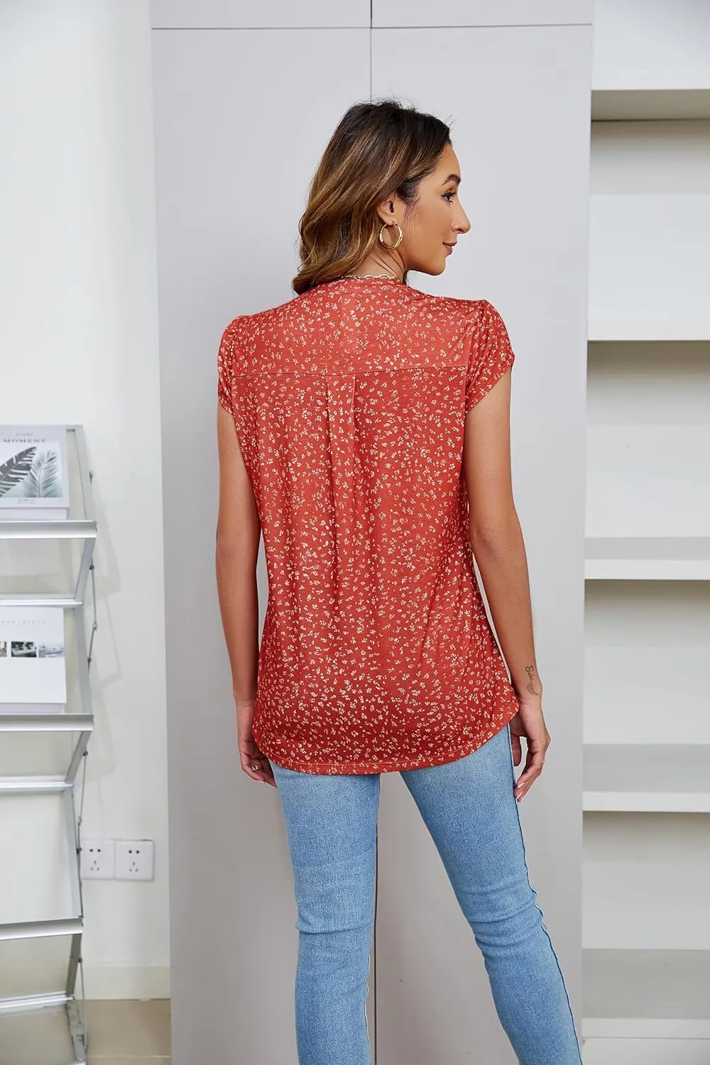 Blooming Jelly Women's Tunic Tops Summer Dressy Casual Blouses Business Outfits Plus Size Cap Sleeve Pleated Shirts