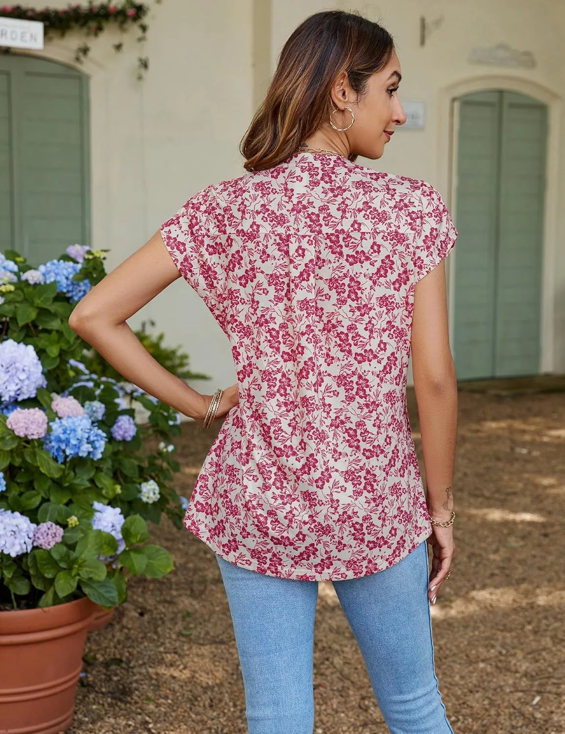 Blooming Jelly Women's Tunic Tops Summer Dressy Casual Blouses Business Outfits Plus Size Cap Sleeve Pleated Shirts