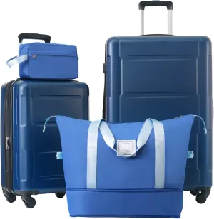 Blue 4 Piece Expandable Luggage Set, Hardside Suitcases with TSA Lock Spinner Wheels Packing Organizers, Reinforced Telescopic Handle(Blue, 20" 28")