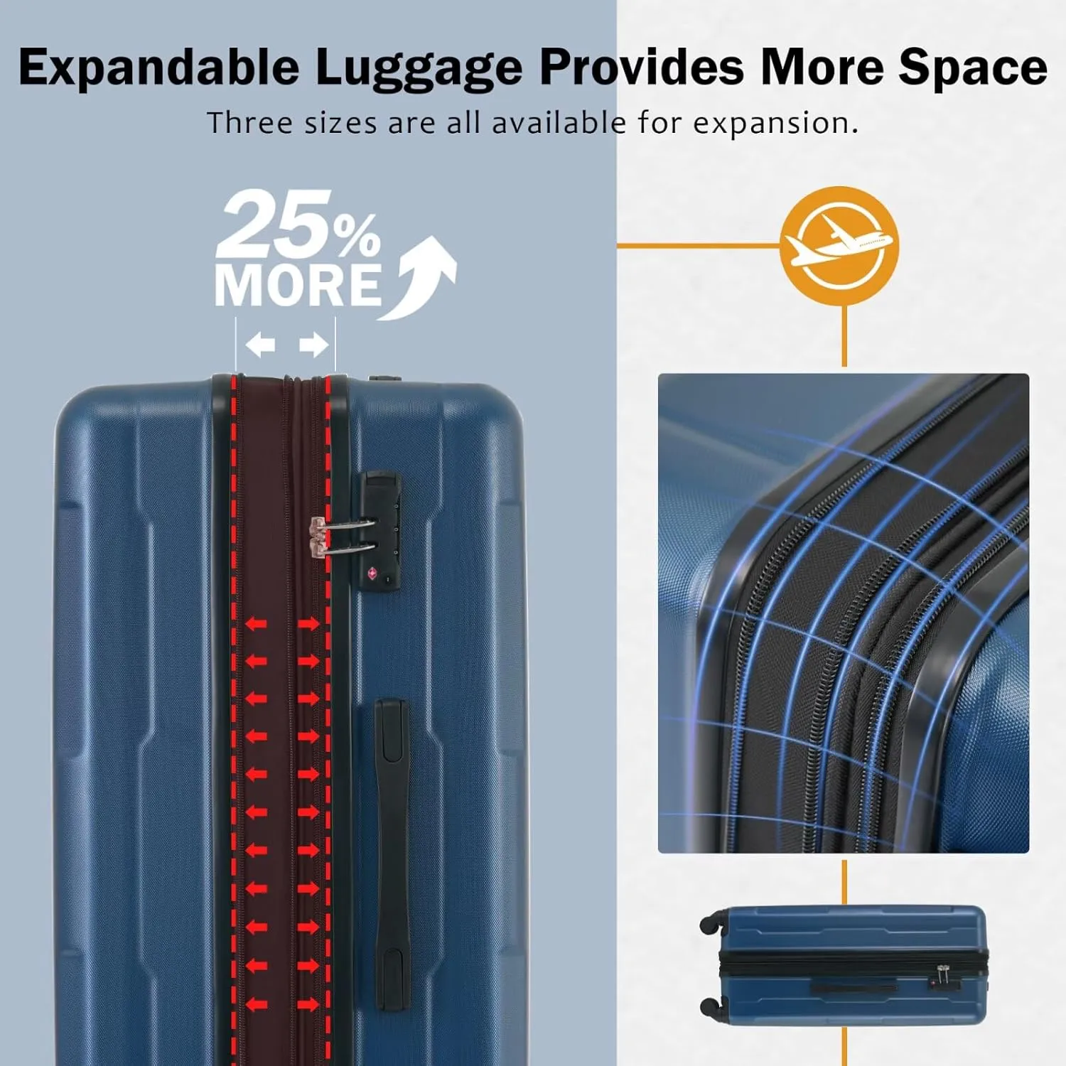 Blue 4 Piece Expandable Luggage Set, Hardside Suitcases with TSA Lock Spinner Wheels Packing Organizers, Reinforced Telescopic Handle(Blue, 20" 28")