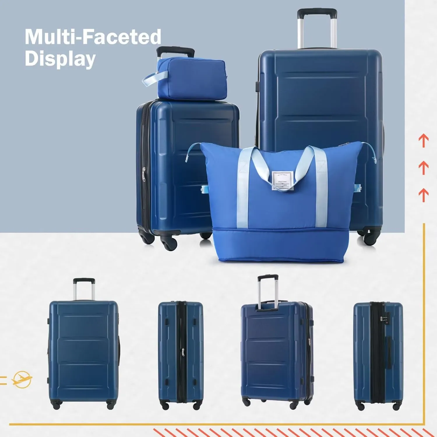 Blue 4 Piece Expandable Luggage Set, Hardside Suitcases with TSA Lock Spinner Wheels Packing Organizers, Reinforced Telescopic Handle(Blue, 20" 28")