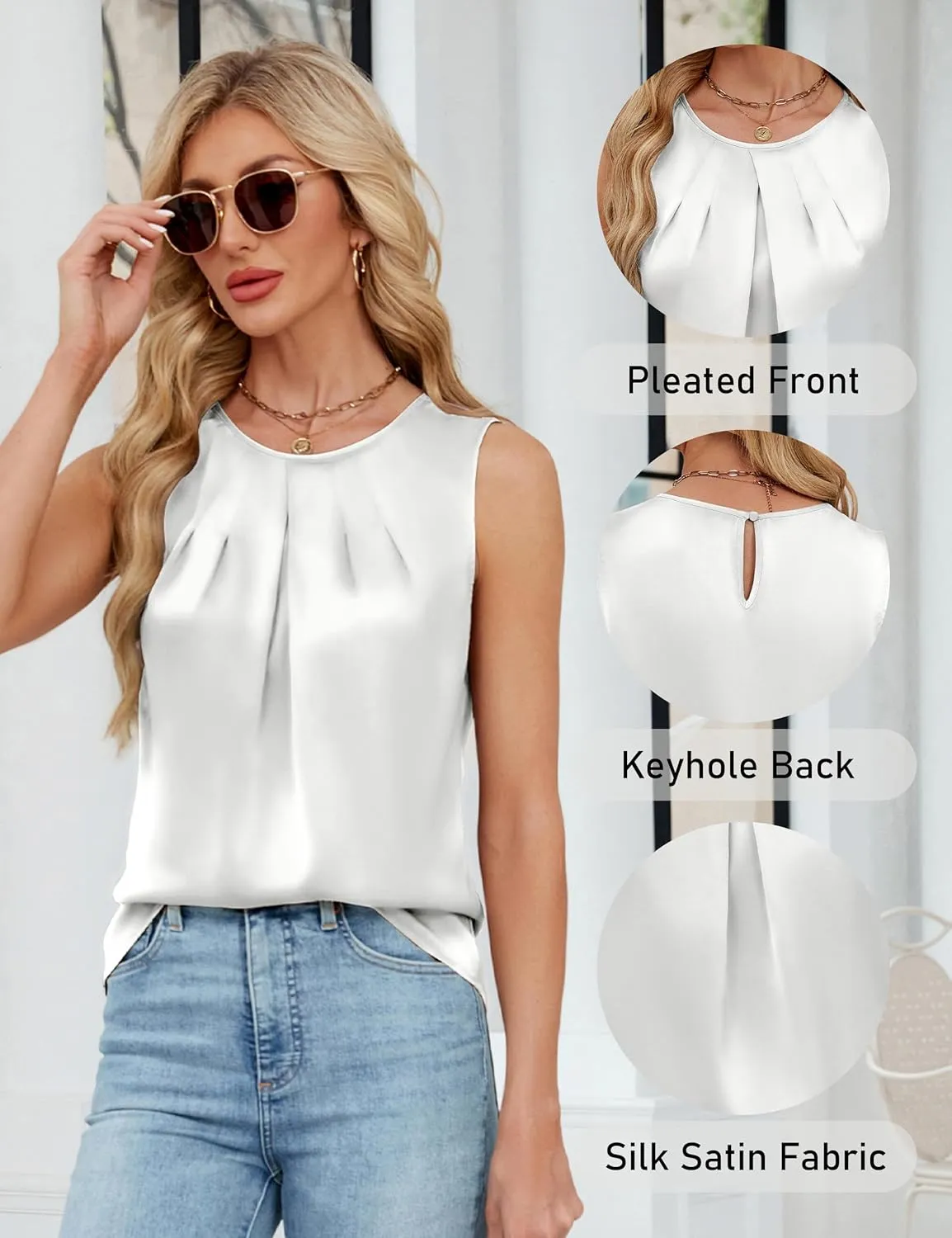 BMJL Women's Silk Satin Tank Top Summer Business Casual Outfit 2025 Sleeveless Work Dressy Shirt