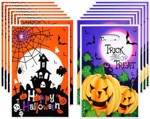 Boao 100 Pieces Halloween Plastic Bags Bulk Reusable Candy Gift Trick Bags Jack O Lantern Pumpkin Treat for Happy Halloween Party Favor