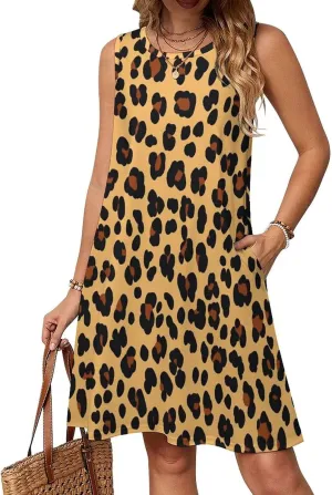 Boho Dresses for Women Summer Floral Printed Sleeveless Sundress Crewneck A-Line Mini Tank Dress Beach Vacation