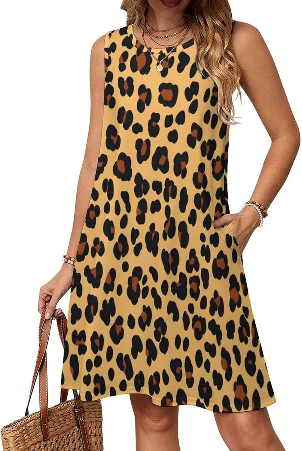 Boho Dresses for Women Summer Floral Printed Sleeveless Sundress Crewneck A-Line Mini Tank Dress Beach Vacation