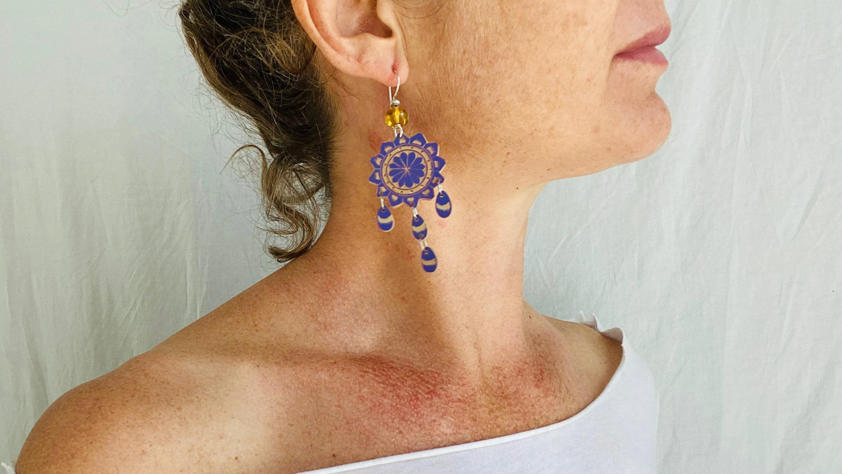 Carved Gourd Earrings. Amber & Sterling Silver. Oaxaca, Mexico. Frida Kahlo