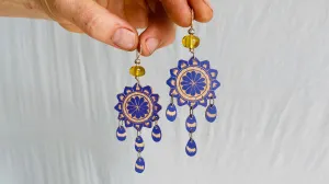 Carved Gourd Earrings. Amber & Sterling Silver. Oaxaca, Mexico. Frida Kahlo