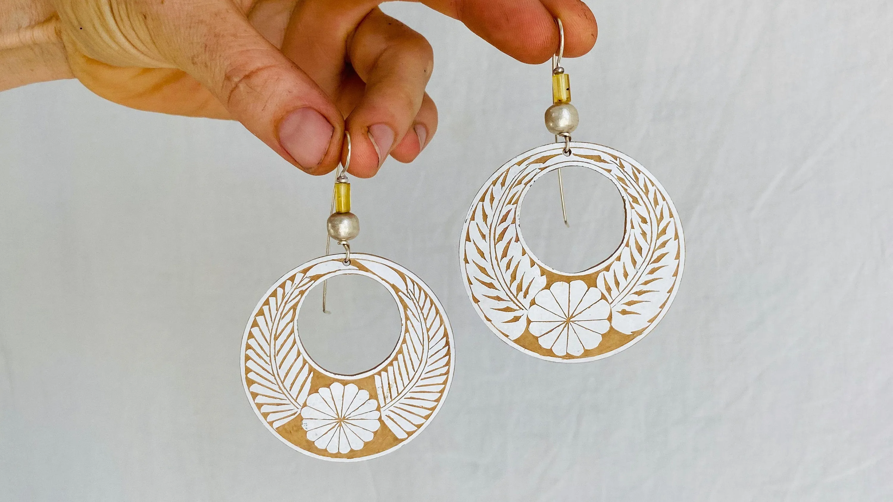 Carved Gourd Earrings. Glass & Sterling Silver. Oaxaca, Mexico.
