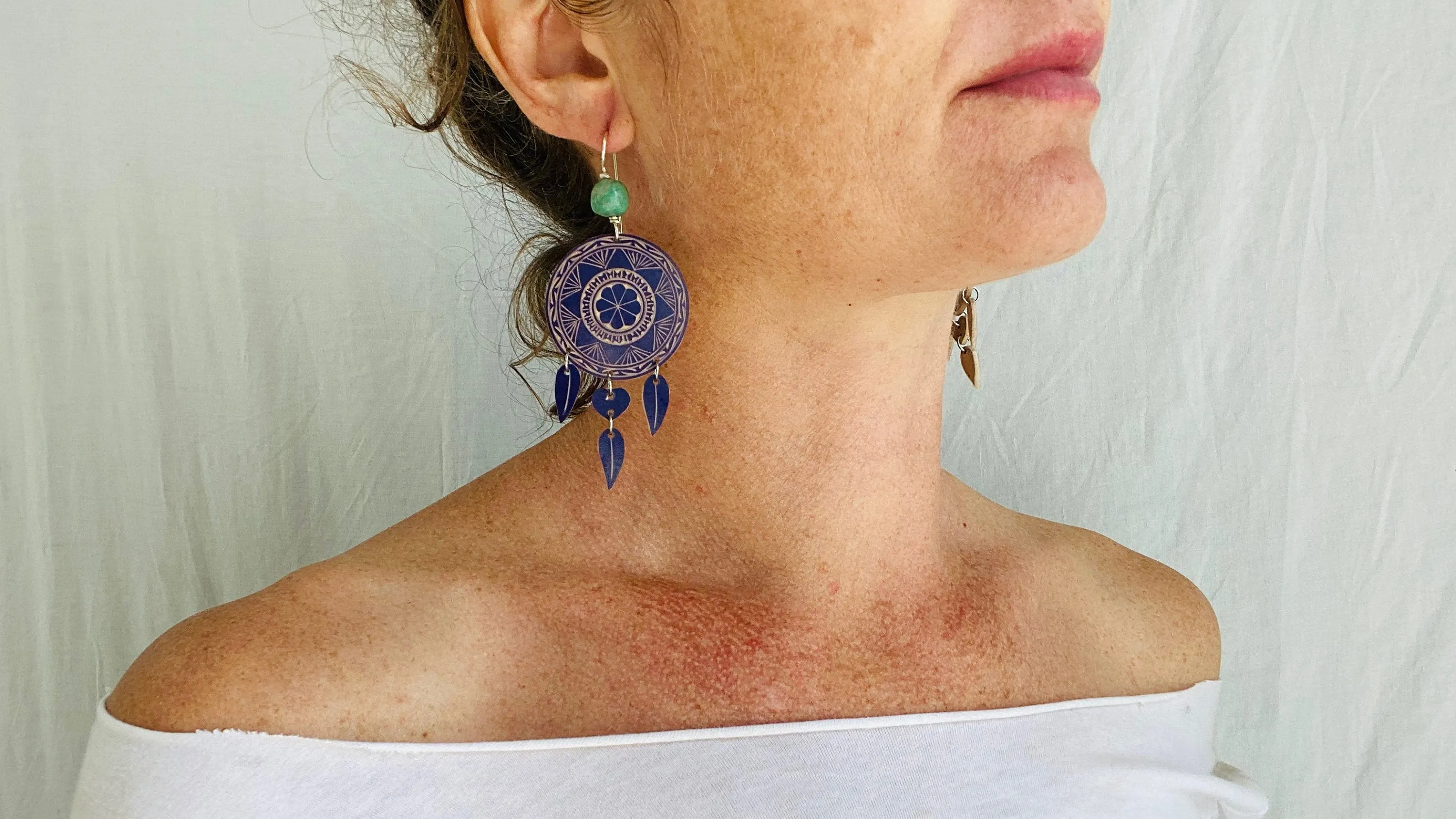 Carved Gourd Earrings. Guatemalita & Sterling Silver. Oaxaca, Mexico. Frida Kahlo