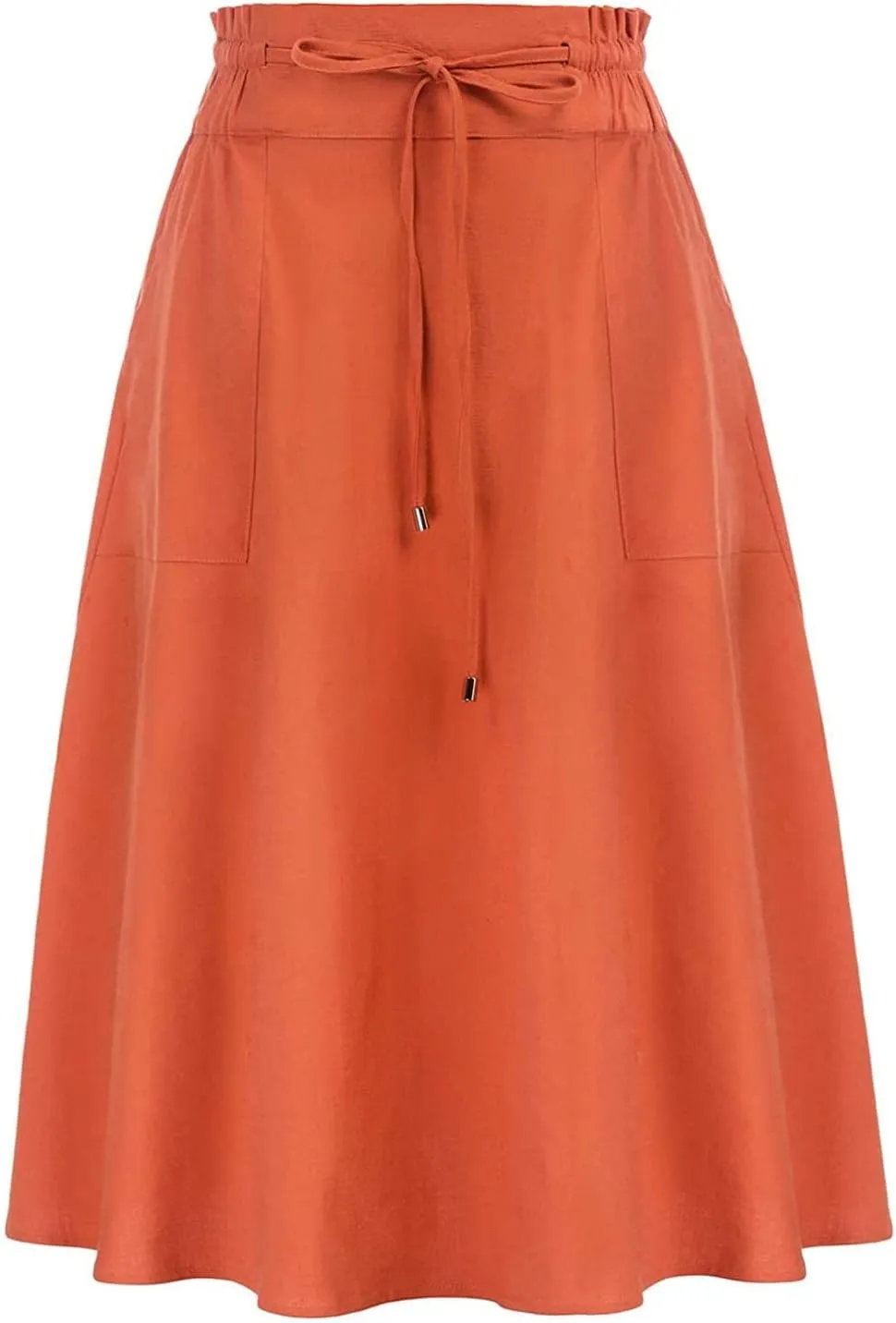 Casual Skirts for Women High Waisted A-Line Midi Length Bohemian Skirt Side Pockets Adjustable Belt Tiered Ruffles
