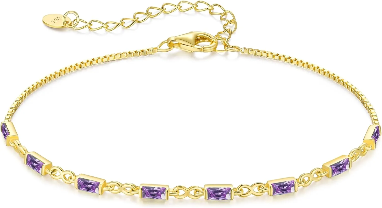 CDE 925 Sterling Silver Birthstone Bracelets for Women Dainty Simple Link Charm Infinity Tennis Bracelet Birthday Anniversary Valentine's Mother's Day Gifts for Mom Wife Her, Chain Length 6.7 1.6