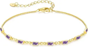 CDE 925 Sterling Silver Birthstone Bracelets for Women Dainty Simple Link Charm Infinity Tennis Bracelet Birthday Anniversary Valentine's Mother's Day Gifts for Mom Wife Her, Chain Length 6.7 1.6