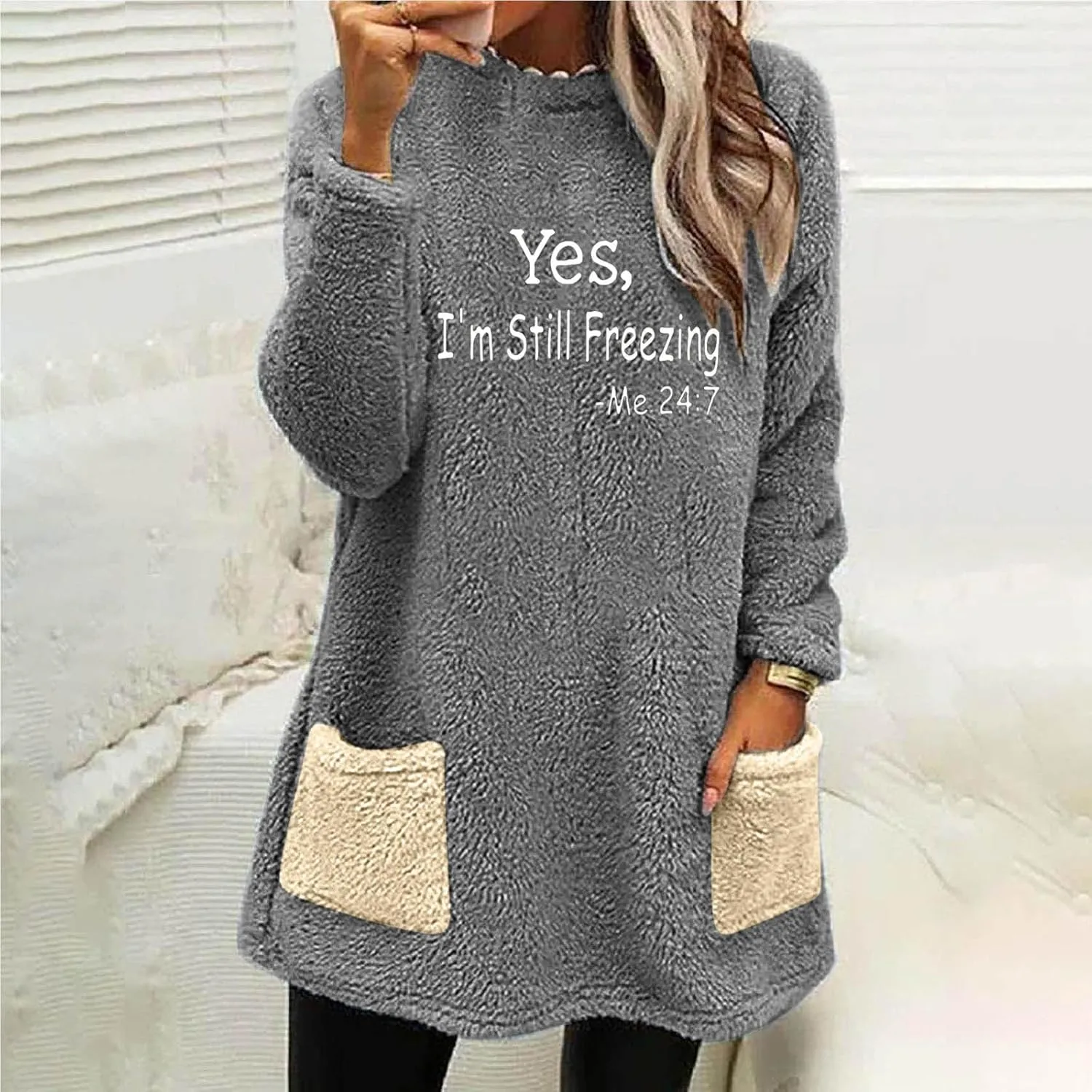 Ceboyel Womens Fleece Lined Sweatshirts Sherpa Fuzzy Sweater Long Sleeve Cute Tops Pullover Warm Winter Trendy Clothing