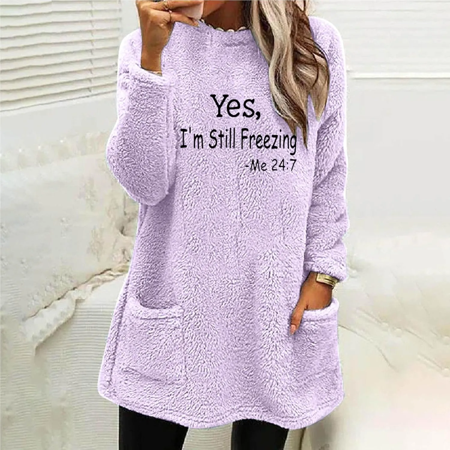 Ceboyel Womens Fleece Lined Sweatshirts Sherpa Fuzzy Sweater Long Sleeve Cute Tops Pullover Warm Winter Trendy Clothing