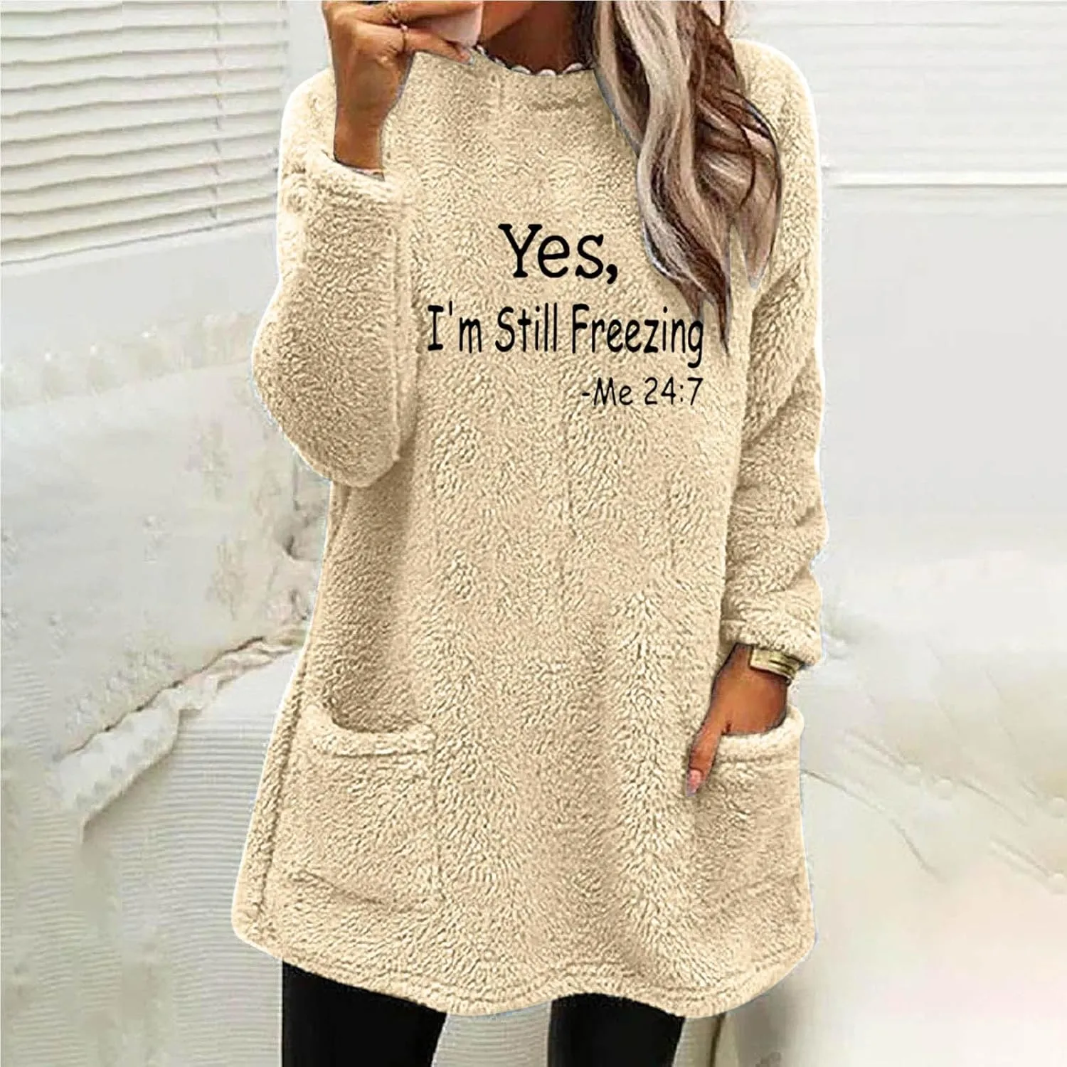 Ceboyel Womens Fleece Lined Sweatshirts Sherpa Fuzzy Sweater Long Sleeve Cute Tops Pullover Warm Winter Trendy Clothing
