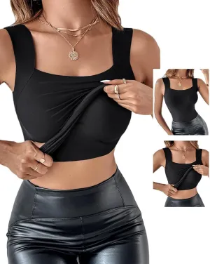 CHICME Womens U Neck Shapewear Built-in Bra Tank High Strechy Sleeveless Slim Fit Tops Camisole Workout Tops