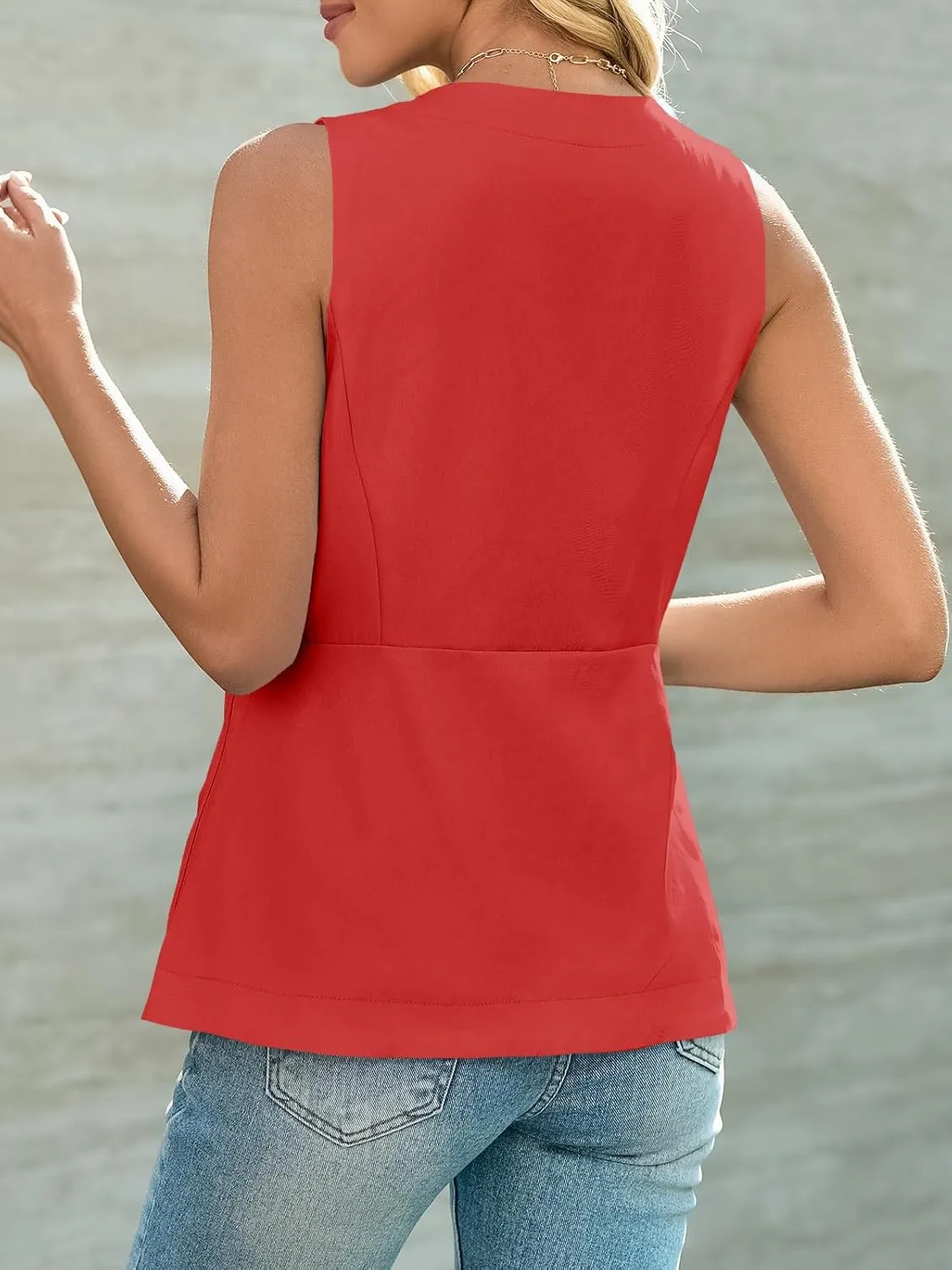Cicy Bell Womens Button Down Vest Tops Summer Fitted Sleeveless Tank Tops Dressy Casual Business Waistcoat