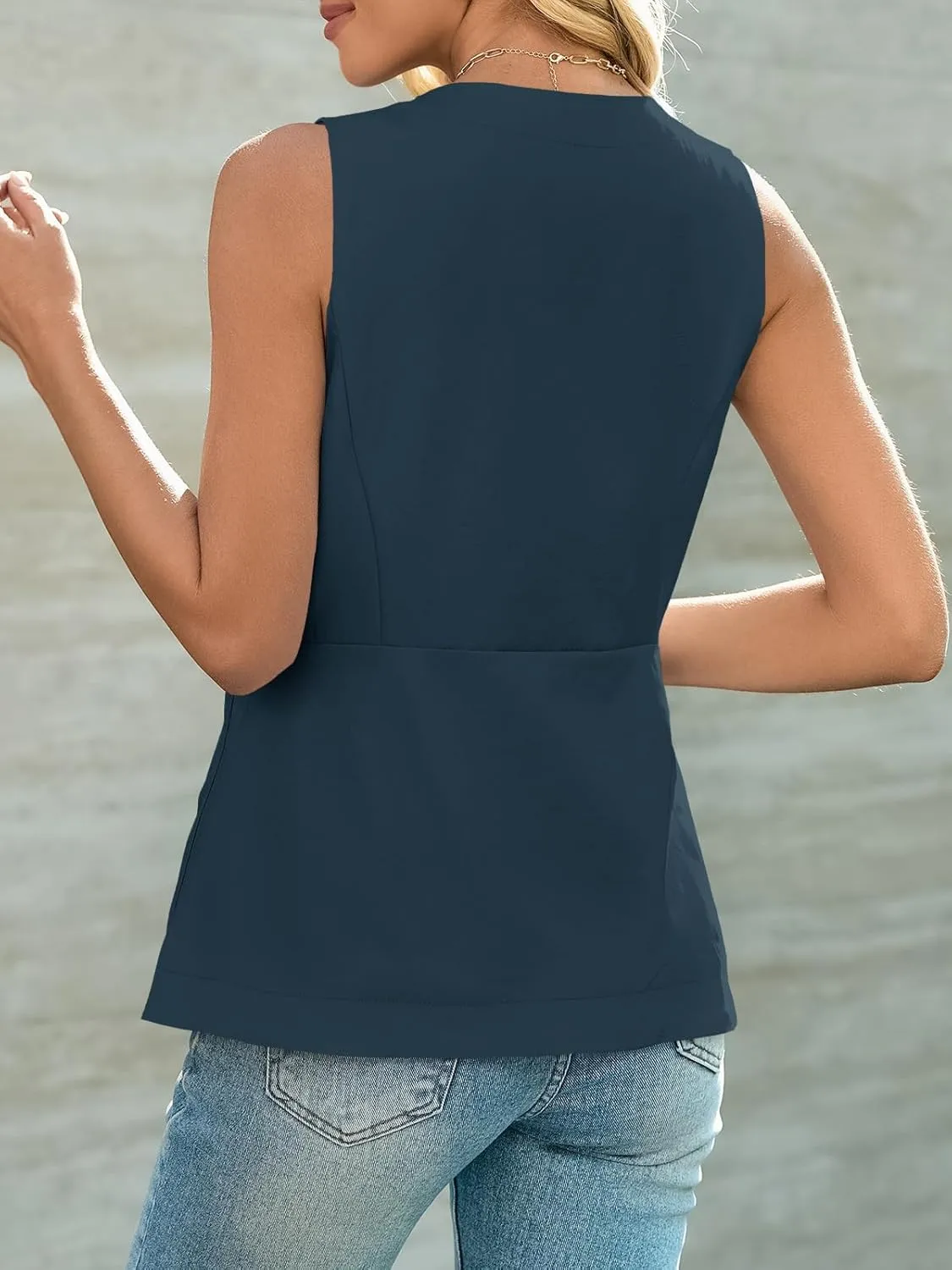 Cicy Bell Womens Button Down Vest Tops Summer Fitted Sleeveless Tank Tops Dressy Casual Business Waistcoat