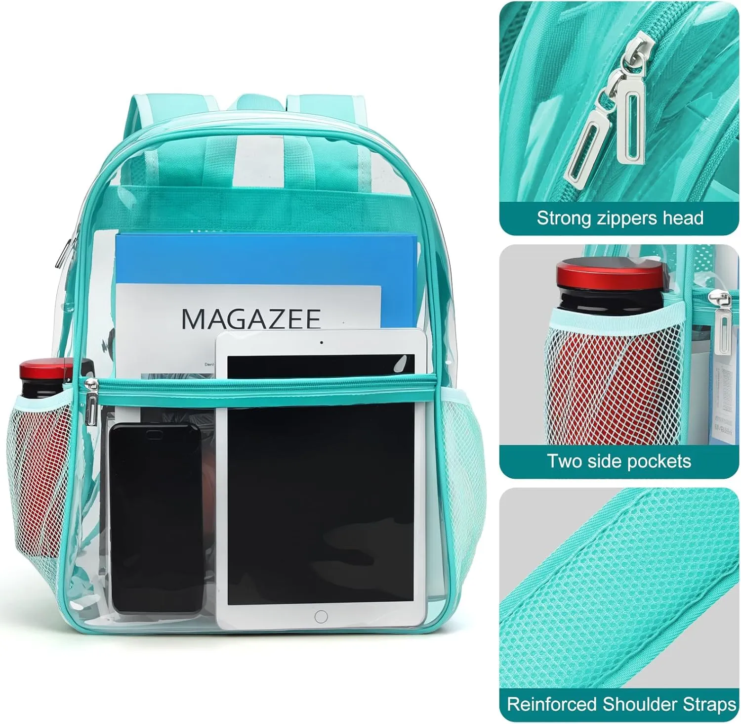 Clear Backpack Heavy Duty TPU Transparent Backpack for Sports,Work,Security Travel.(Light Blue)