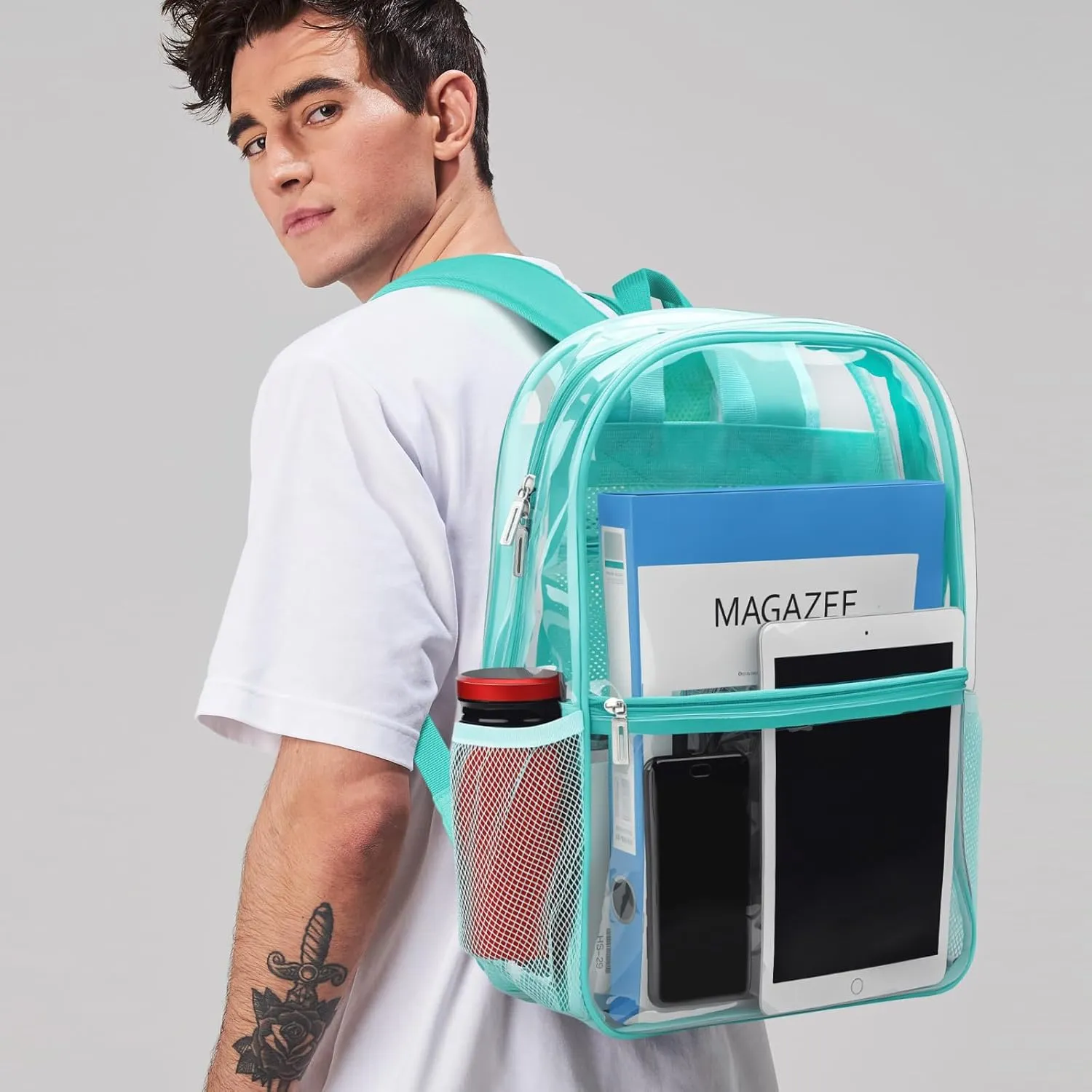 Clear Backpack Heavy Duty TPU Transparent Backpack for Sports,Work,Security Travel.(Light Blue)