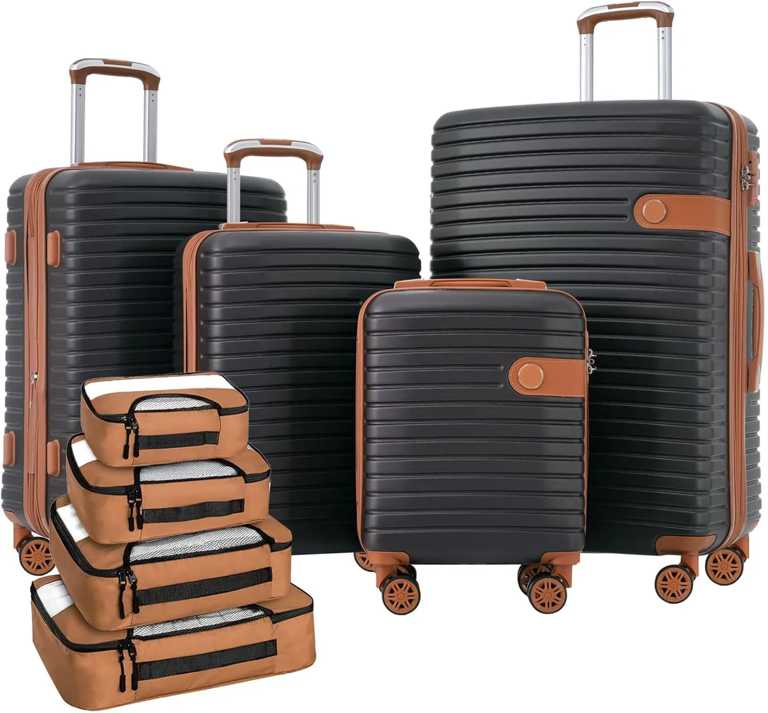 Coffee Luggage Sets 4 Piece Suitcases with Spinner Wheels, Travel Suitcase Set for Men Women Lightweight ABS Hard Case Luggage with TSA Lock Durable Luggage(Coffee, 16/20/24/28)