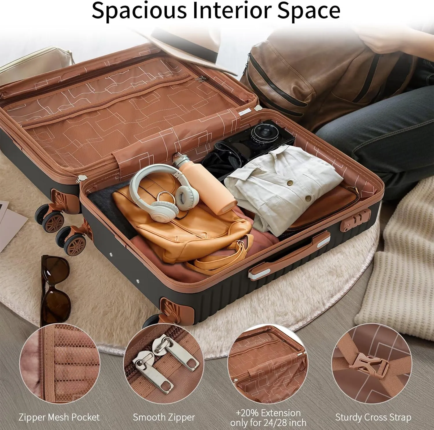 Coffee Luggage Sets 4 Piece Suitcases with Spinner Wheels, Travel Suitcase Set for Men Women Lightweight ABS Hard Case Luggage with TSA Lock Durable Luggage(Coffee, 16/20/24/28)