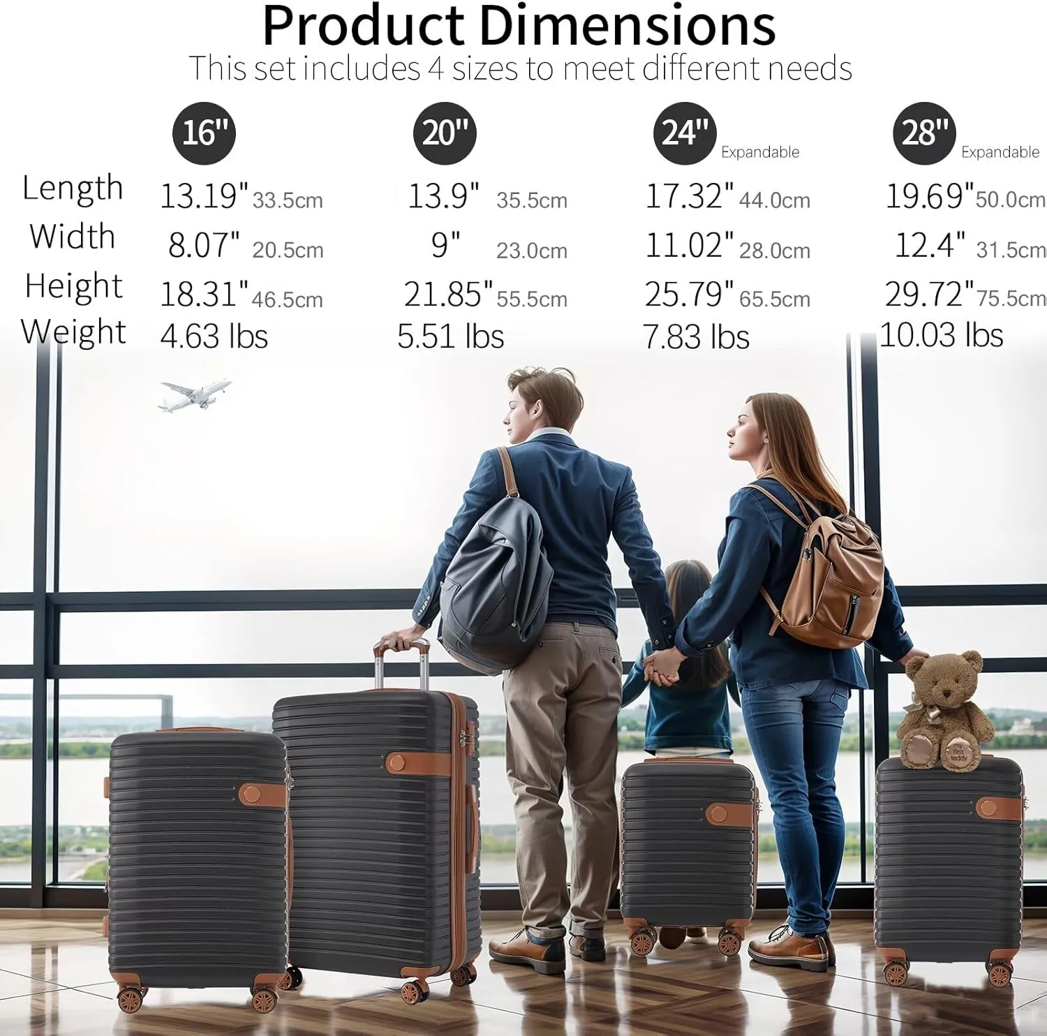 Coffee Luggage Sets 4 Piece Suitcases with Spinner Wheels, Travel Suitcase Set for Men Women Lightweight ABS Hard Case Luggage with TSA Lock Durable Luggage(Coffee, 16/20/24/28)