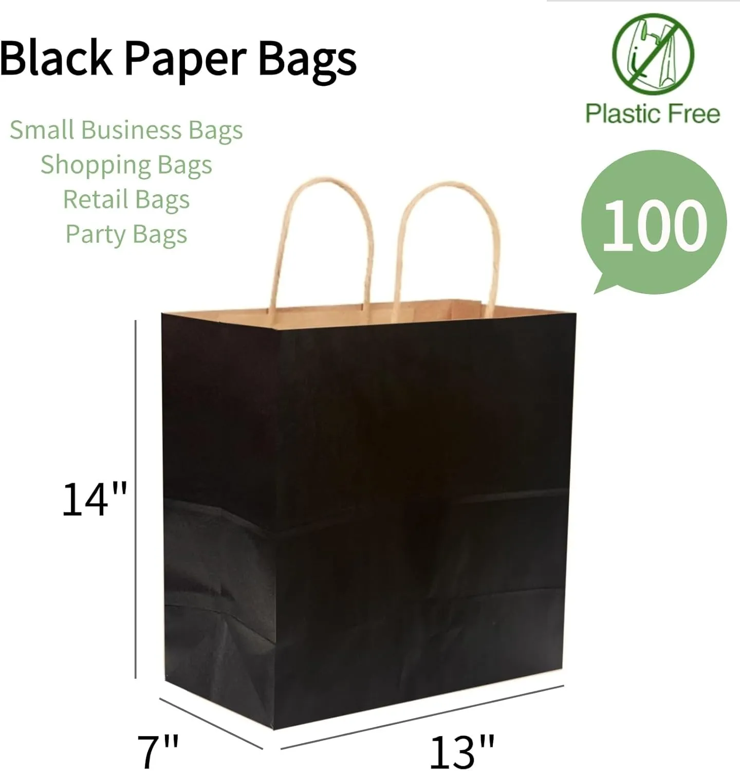 COGLARING Black Gift Bags with Handles Bulk 100 Pack, 13x7x14 Inch for Shopping, Retail, Merchandise Packaging - Eco-Friendly Durable Paper Bags