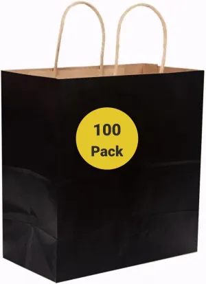 COGLARING Black Gift Bags with Handles Bulk 100 Pack, 13x7x14 Inch for Shopping, Retail, Merchandise Packaging - Eco-Friendly Durable Paper Bags