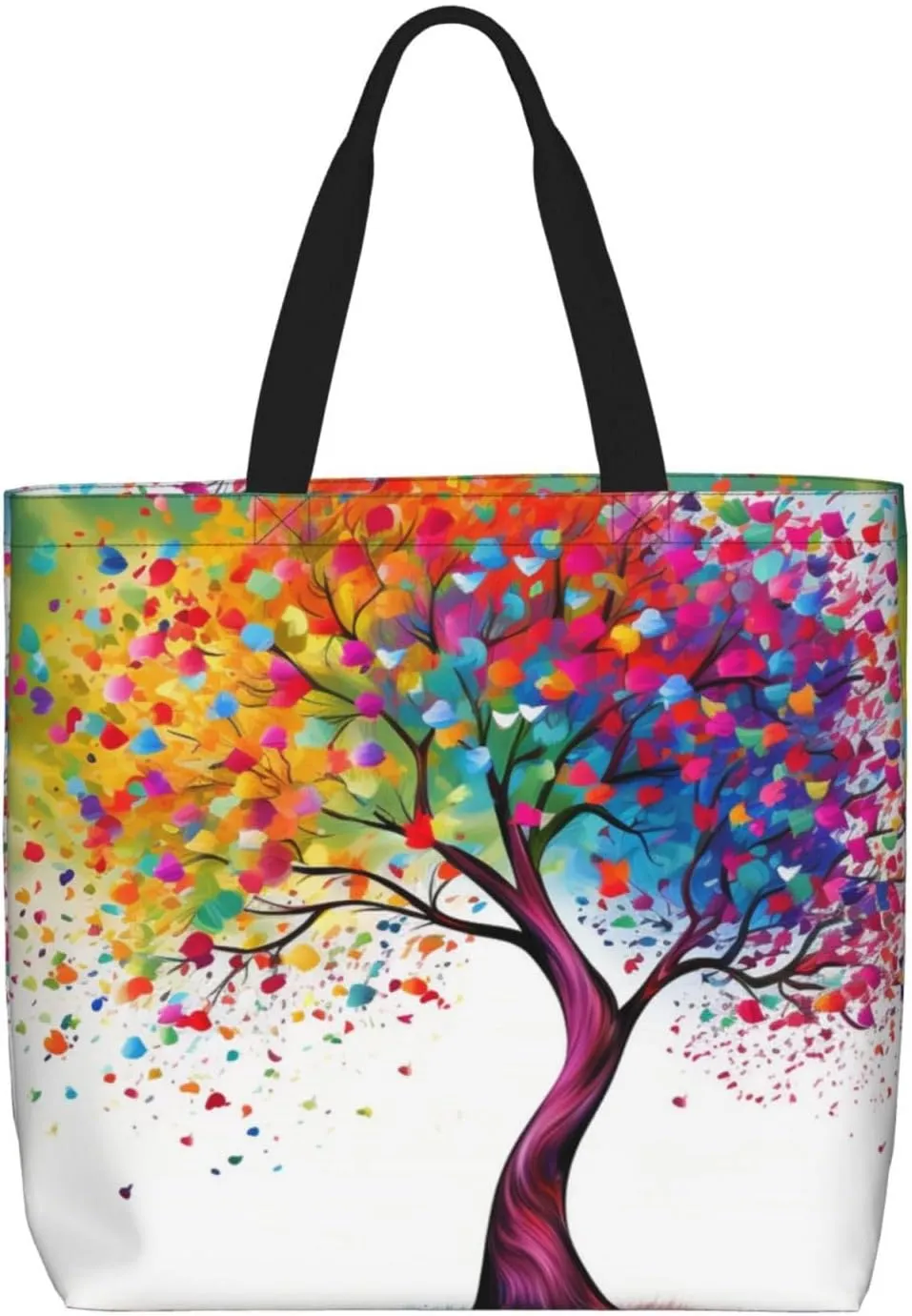 Colorful tree Tote Bag for Women Hobo Handbags with Zipper Large Shoulder Bag Shopping Bags Travel Purse