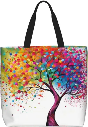 Colorful tree Tote Bag for Women Hobo Handbags with Zipper Large Shoulder Bag Shopping Bags Travel Purse
