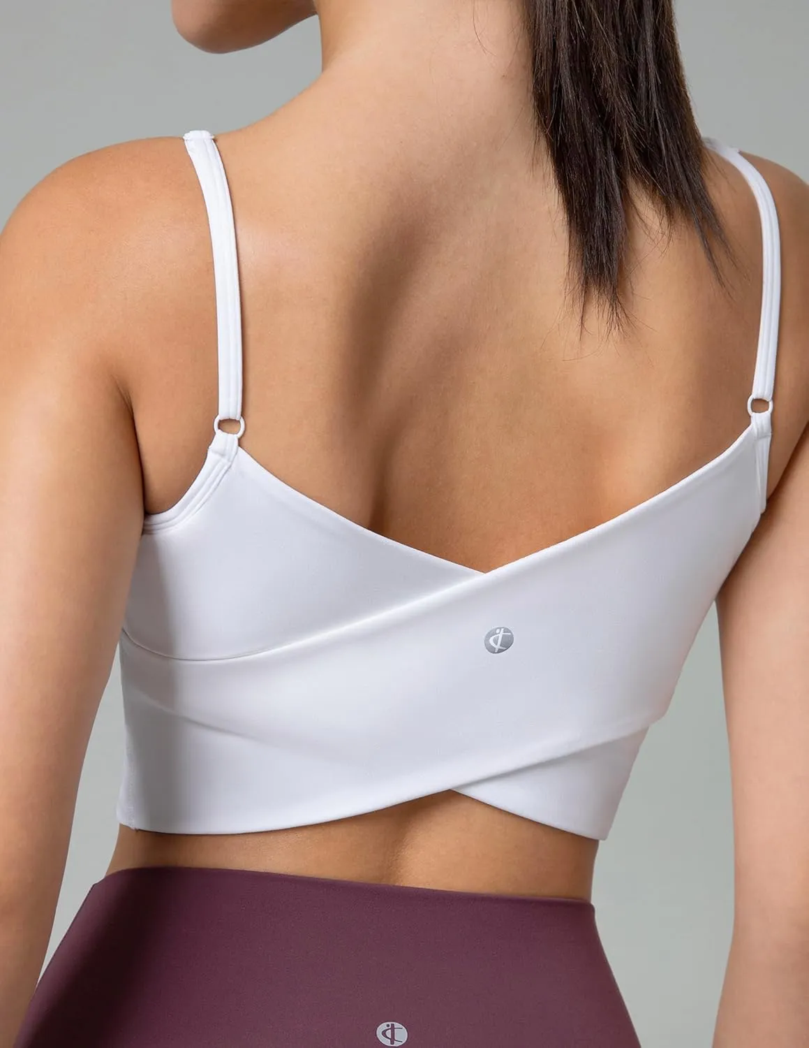 Colorfulkoala Women's Dreamlux Crop Tank Tops with Built in Bra Adjustable Spaghetti Strap Workout Yoga Camisole