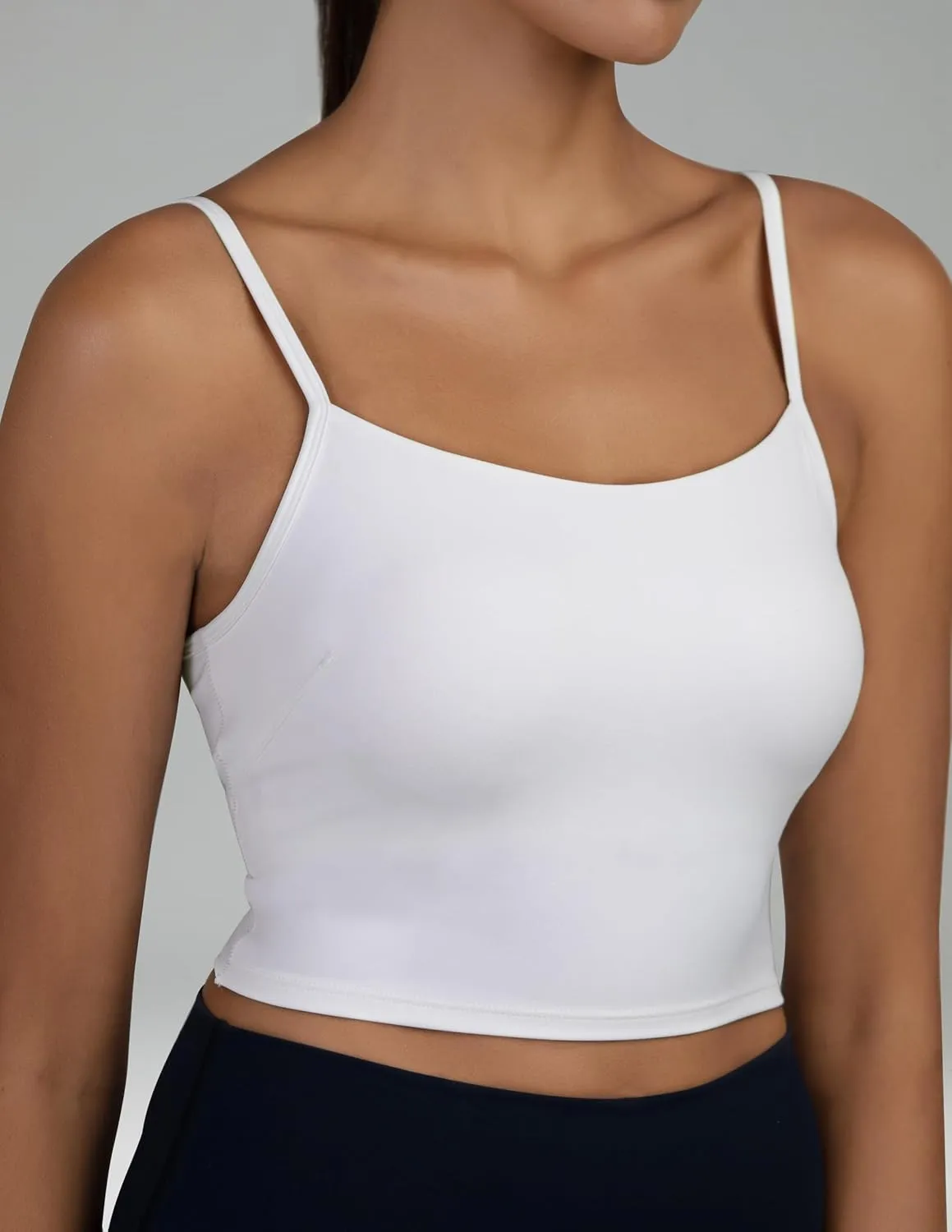 Colorfulkoala Women's Dreamlux Crop Tank Tops with Built in Bra Adjustable Spaghetti Strap Workout Yoga Camisole