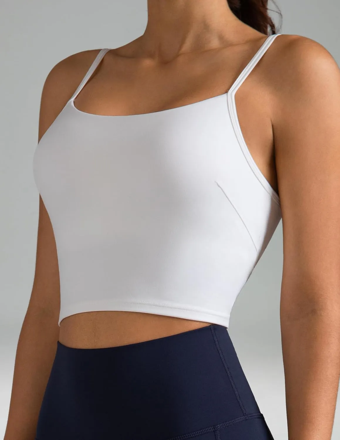 Colorfulkoala Women's Dreamlux Crop Tank Tops with Built in Bra Adjustable Spaghetti Strap Workout Yoga Camisole