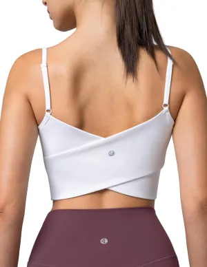 Colorfulkoala Women's Dreamlux Crop Tank Tops with Built in Bra Adjustable Spaghetti Strap Workout Yoga Camisole