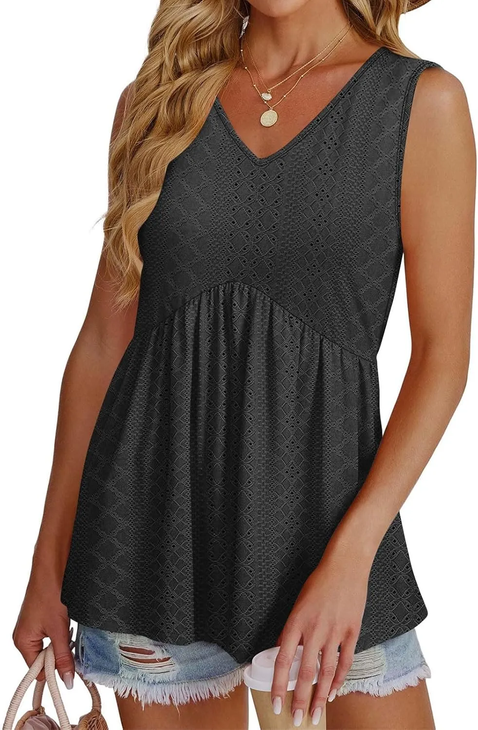 Comfy and Breathable Peplum Tunic Tops for Women Loose Fit Tank Top Summer Casual Dressy V-Neck Sleevless Shirts 2025