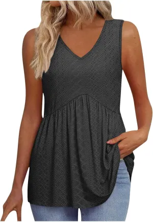 Comfy and Breathable Peplum Tunic Tops for Women Loose Fit Tank Top Summer Casual Dressy V-Neck Sleevless Shirts 2025